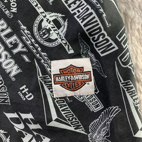 Harley Davidson Shirt Womens Large Black Gray Tank Top Silk All Over Print Logos - Picture 3 of 10